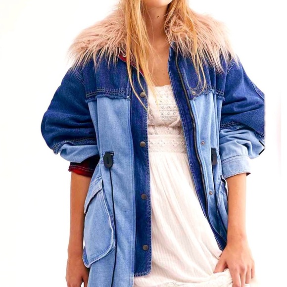 New Free People Days To Come Denim Parka Jacket Coat - Picture 2 of 7